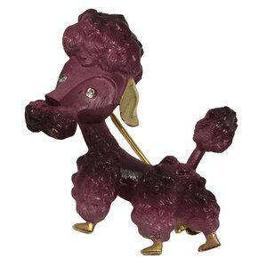 Vintage Purple Poodle Brooch Dog Pin Gold Tone Enamel Rhinestone Eyes 1950s